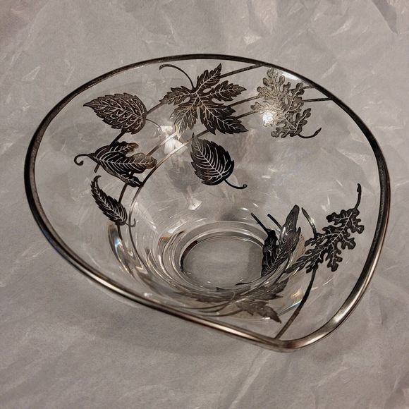 Vintage Silver Overlay Candy Nut Bowl Votive Holder Oak Maple Aspen Leaf Design - Picture 3 of 7